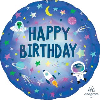 Outer Space - 45cm Happy Birthday Holographic Foil Balloon