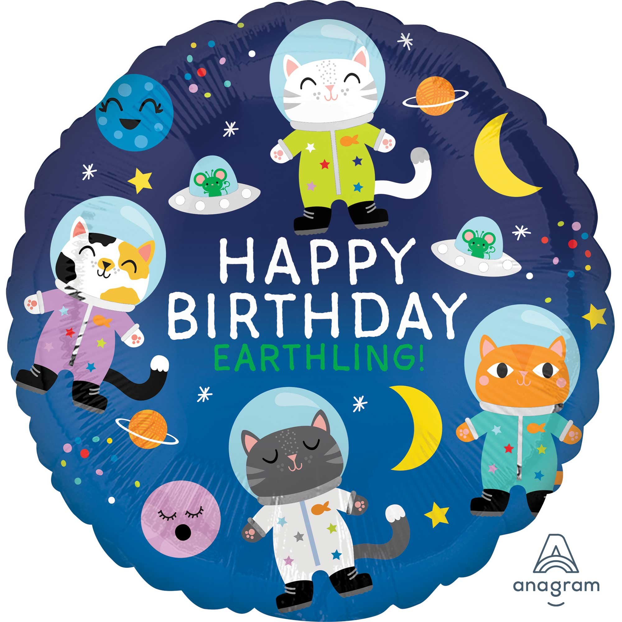 Space Cats - 45cm Happy Birthday Foil Balloon